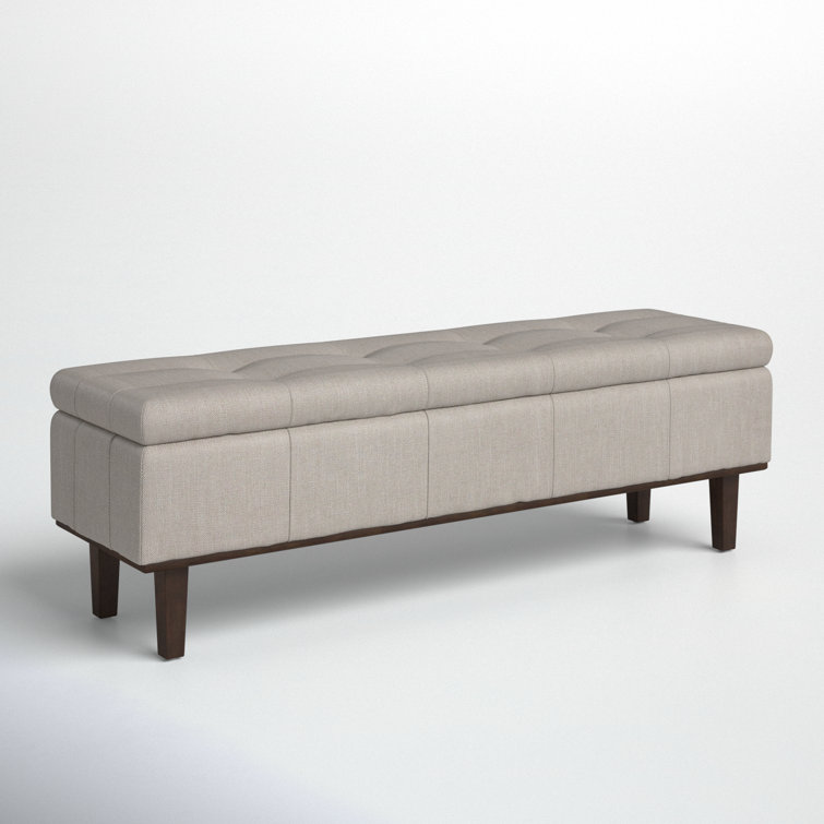 Elegant French Beige Tufted Storage Bench with Contrasting Wood Frame 54"
