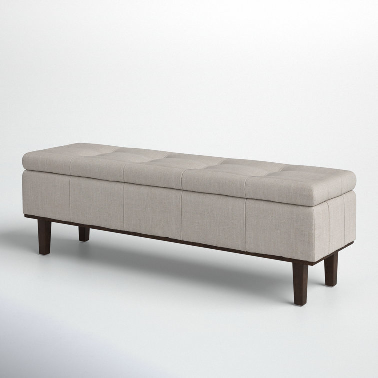 Elegant French Beige Tufted Storage Bench with Contrasting Wood Frame 54"
