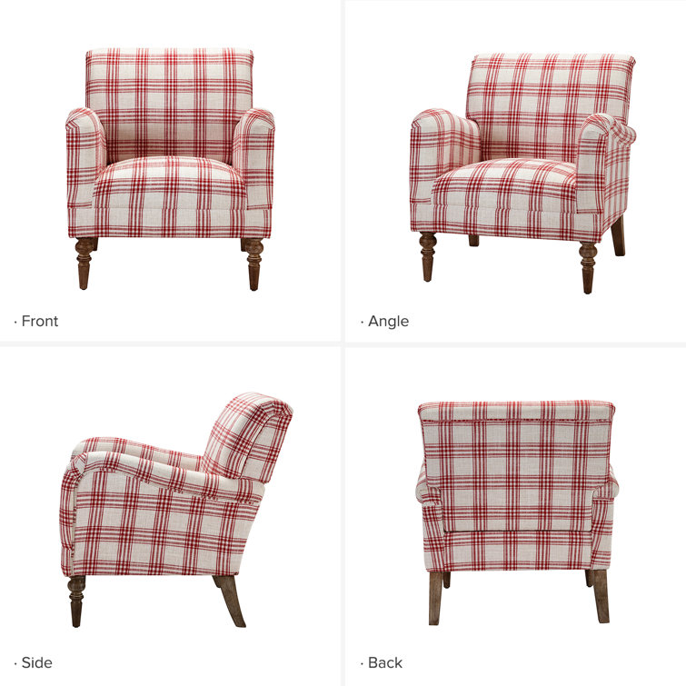 Red Plaid Upholstered Accent Chair with Wooden Legs