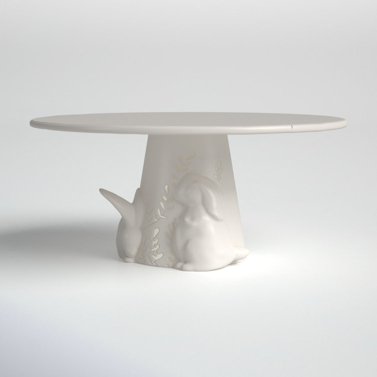 White Ceramic Round Cake Stand with Bunny Design