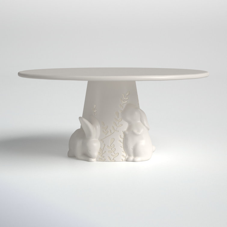 White Ceramic Round Cake Stand with Bunny Design