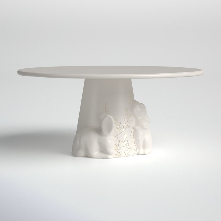 White Ceramic Round Cake Stand with Bunny Design