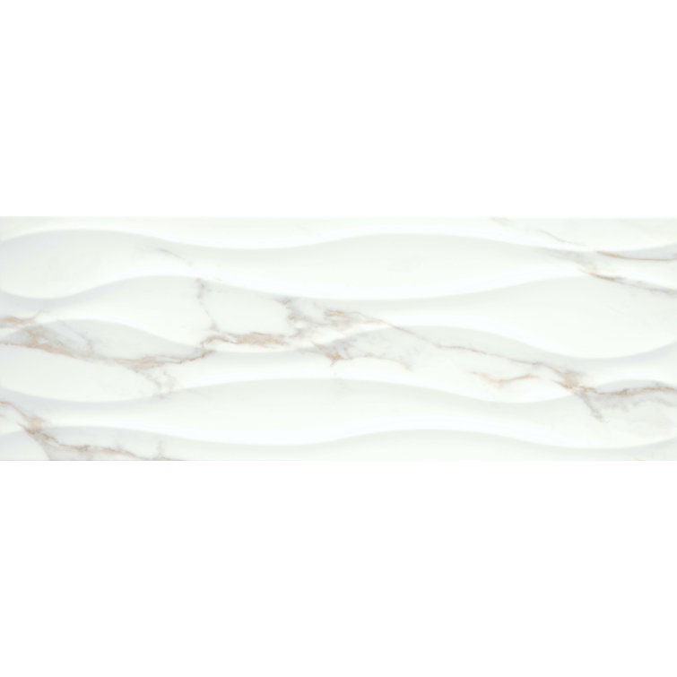 Sculpture 13" x 13" White Ceramic Marble Look Tile