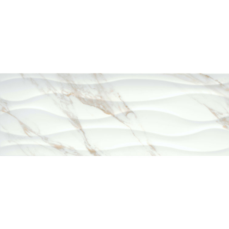 Sculpture 13" x 13" White Ceramic Marble Look Tile