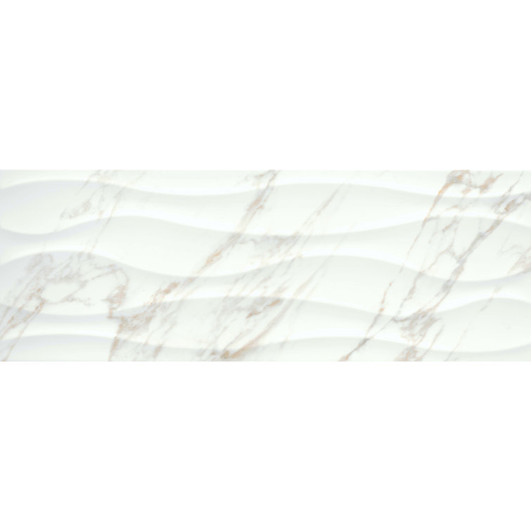 Sculpture 13" x 13" White Ceramic Marble Look Tile