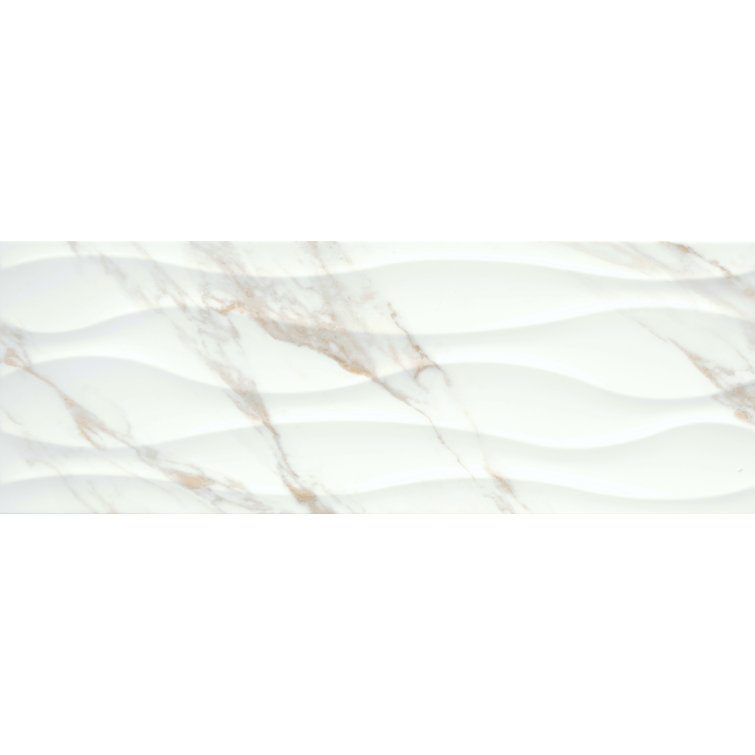 Sculpture 13" x 13" White Ceramic Marble Look Tile