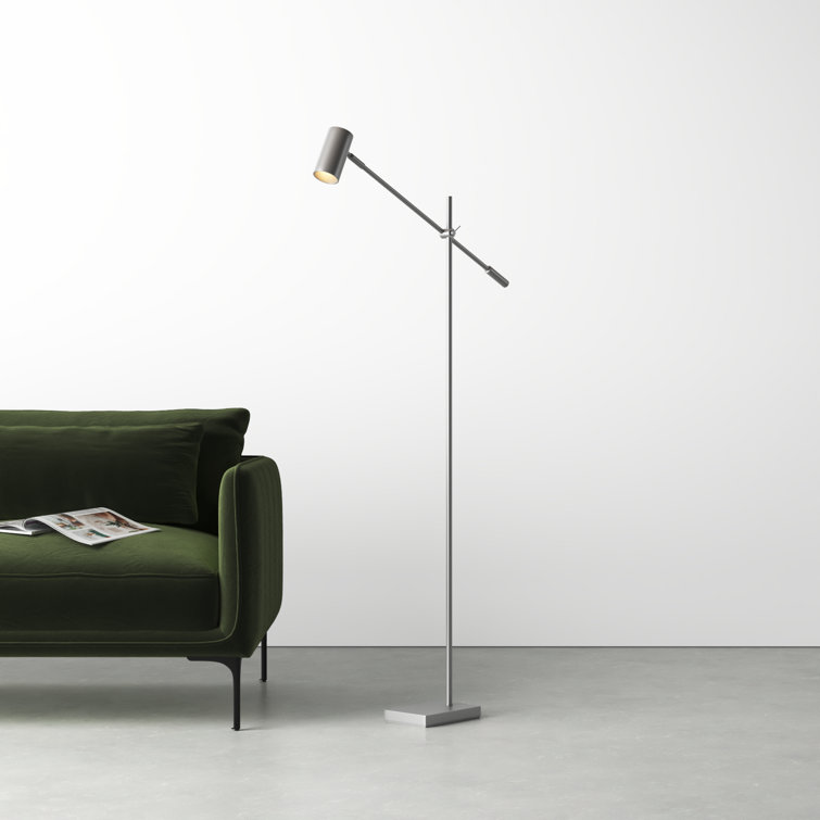 Sleek Brushed Steel LED Floor Lamp with Touch Sensor and Adjustable Arm