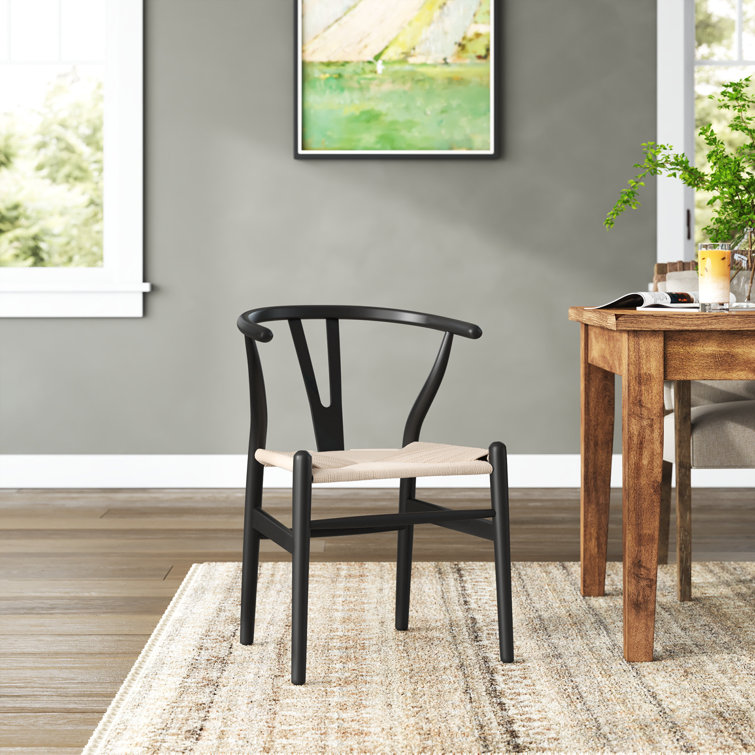 Mid-Century Modern Black Solid Wood Weave Dining Chair