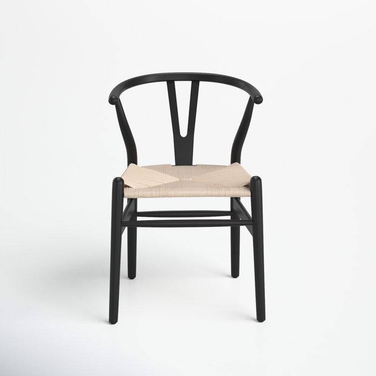 Mid-Century Modern Black Solid Wood Weave Dining Chair