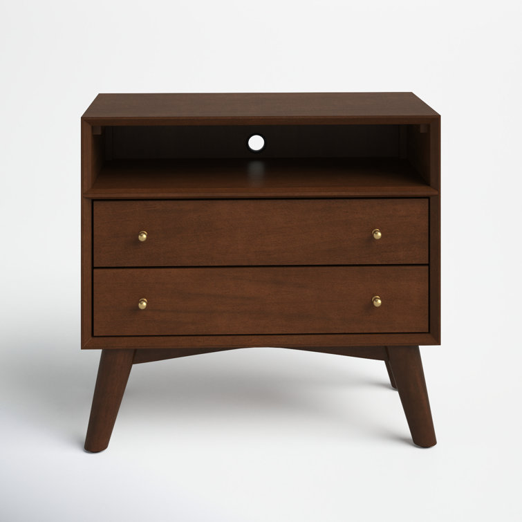 Walnut Brown Mahogany 2-Drawer Nightstand with Shelf