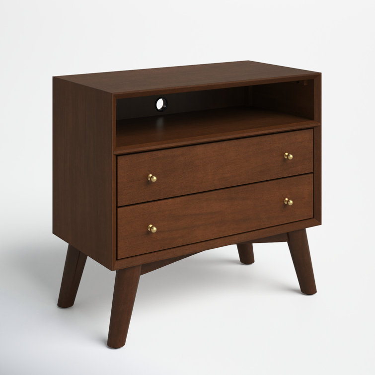 Walnut Brown Mahogany 2-Drawer Nightstand with Shelf