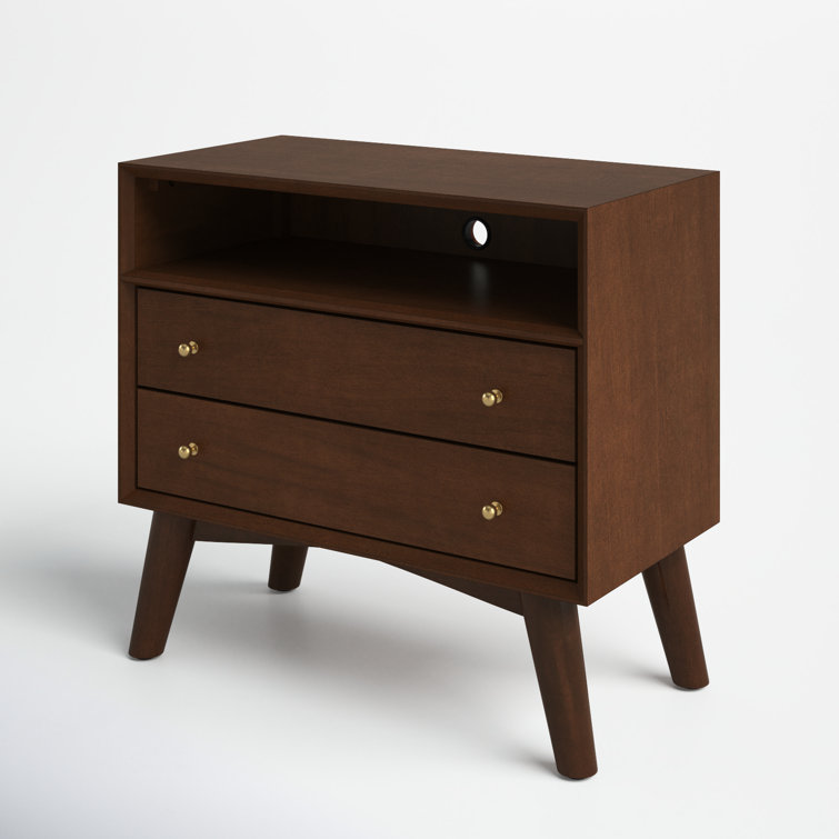 Walnut Brown Mahogany 2-Drawer Nightstand with Shelf