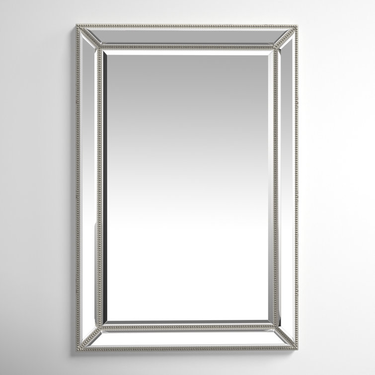 Elegant Rectangular Beveled Glass Accent Mirror with Silver Detail