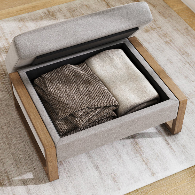 Madison Light Brown Linen Upholstered Ottoman with Storage