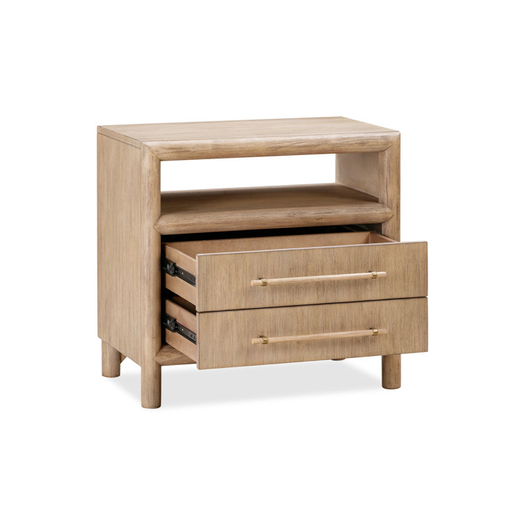 Natural Acacia Wood 2-Drawer Nightstand with Open Shelf