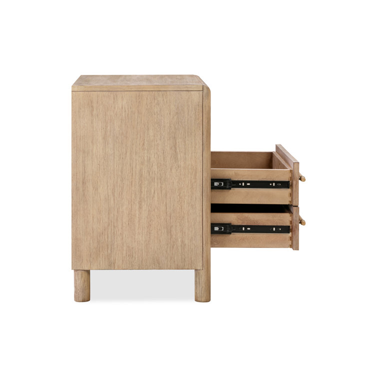 Natural Acacia Wood 2-Drawer Nightstand with Open Shelf