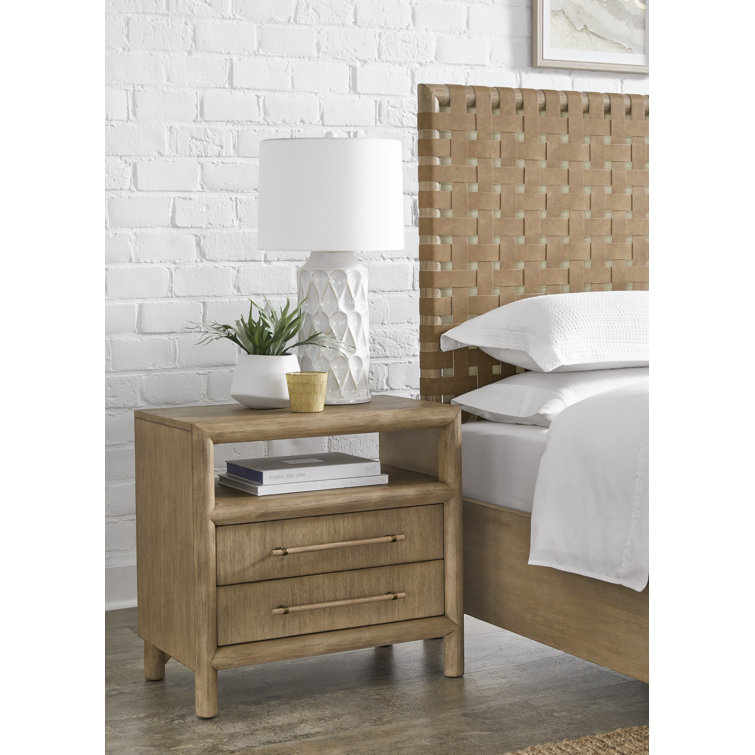 Natural Acacia Wood 2-Drawer Nightstand with Open Shelf