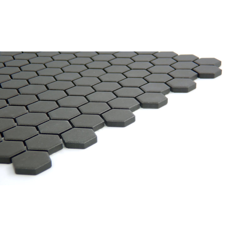 Matte Black Porcelain Hexagon Mosaic Tile 11" x 11"