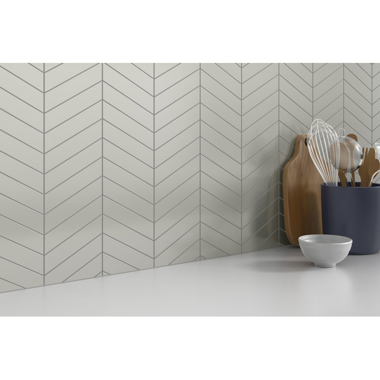 Fawn Polished Glass Herringbone Mosaic Wall Tile