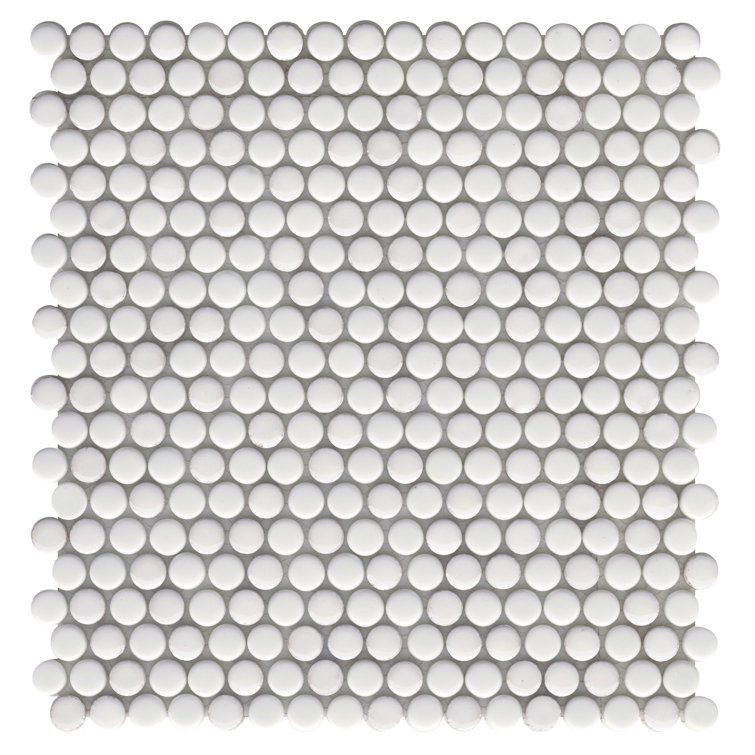 White Beveled Glass Penny Round Mosaic Tile