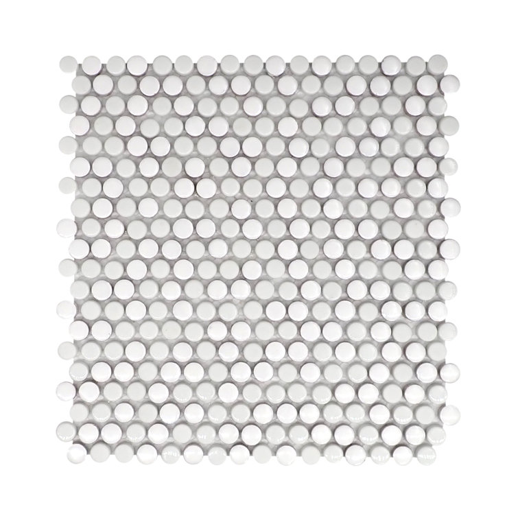 White Beveled Glass Penny Round Mosaic Tile