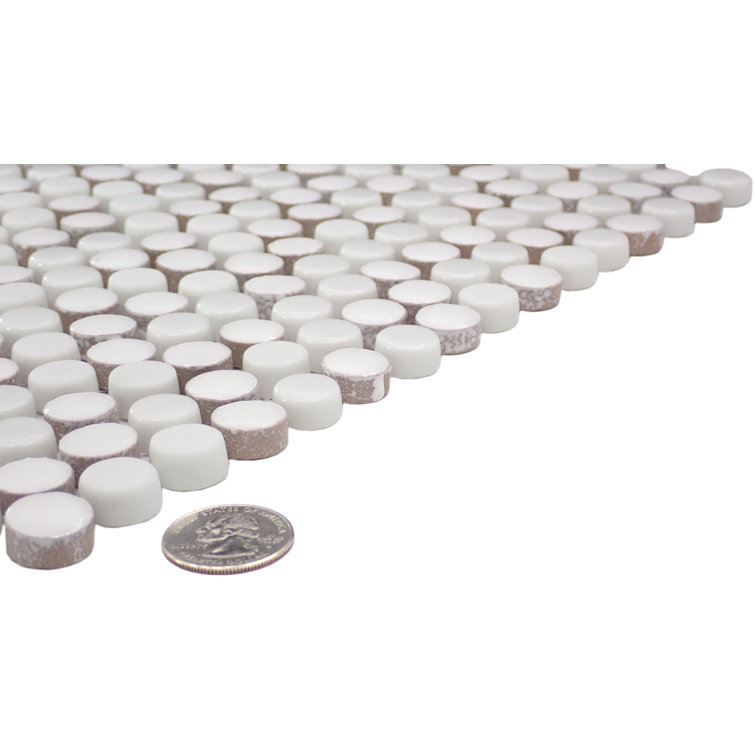 White Beveled Glass Penny Round Mosaic Tile
