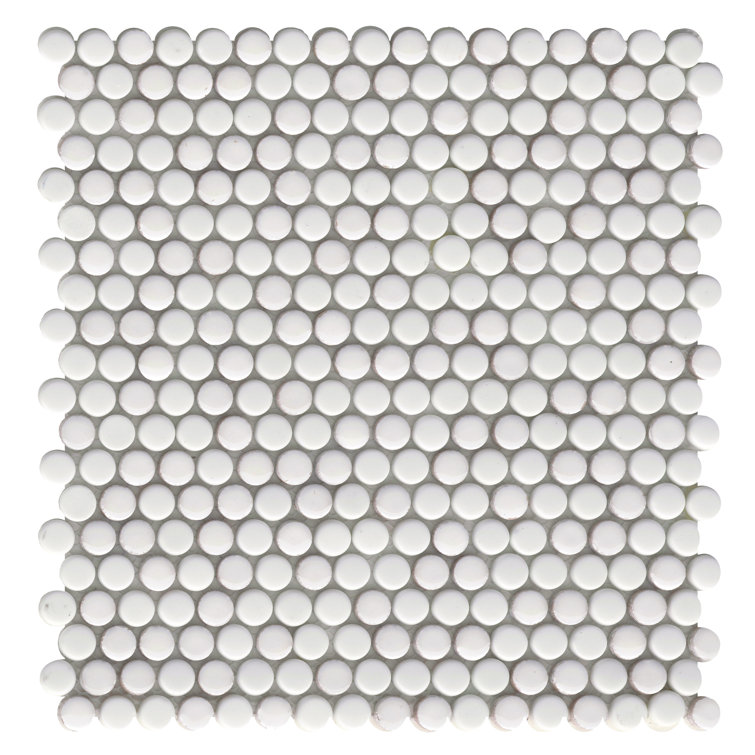 White Beveled Glass Penny Round Mosaic Tile