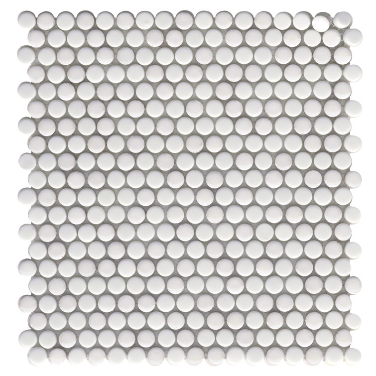 White Beveled Glass Penny Round Mosaic Tile