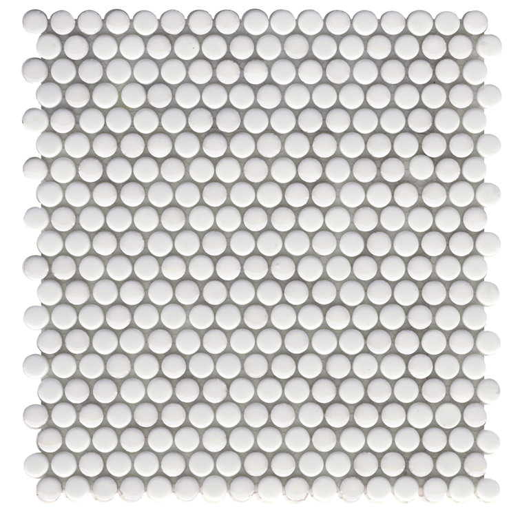 White Beveled Glass Penny Round Mosaic Tile