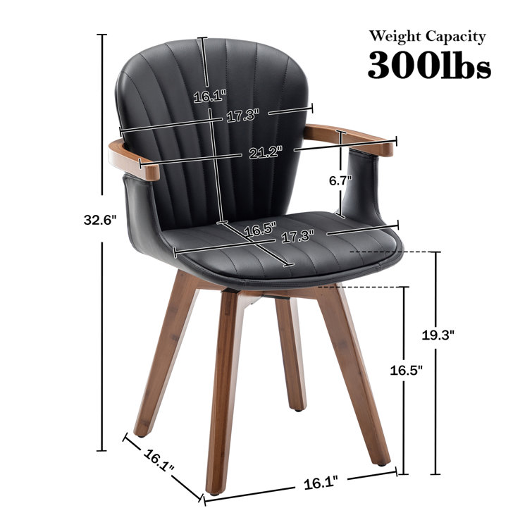 Black Faux Leather Swivel Dining Chairs with Bamboo Legs