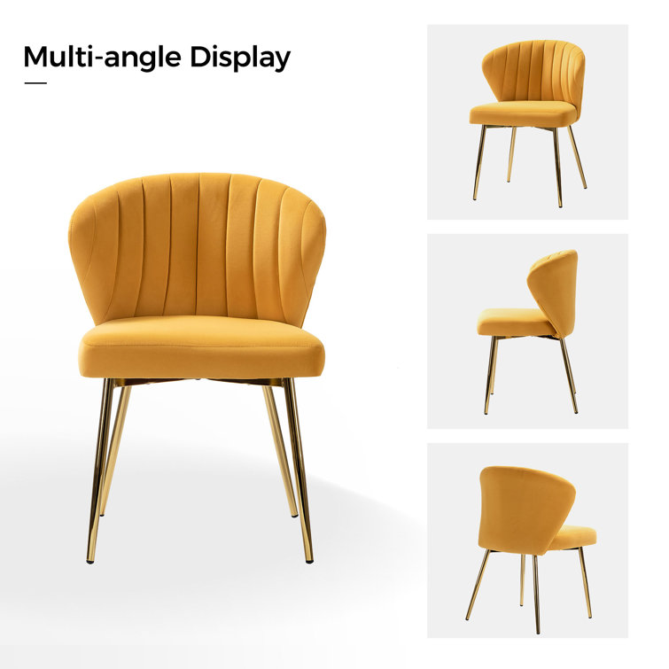 Mustard Velvet Upholstered Wing Back Side Chair Set with Gold Metal Legs