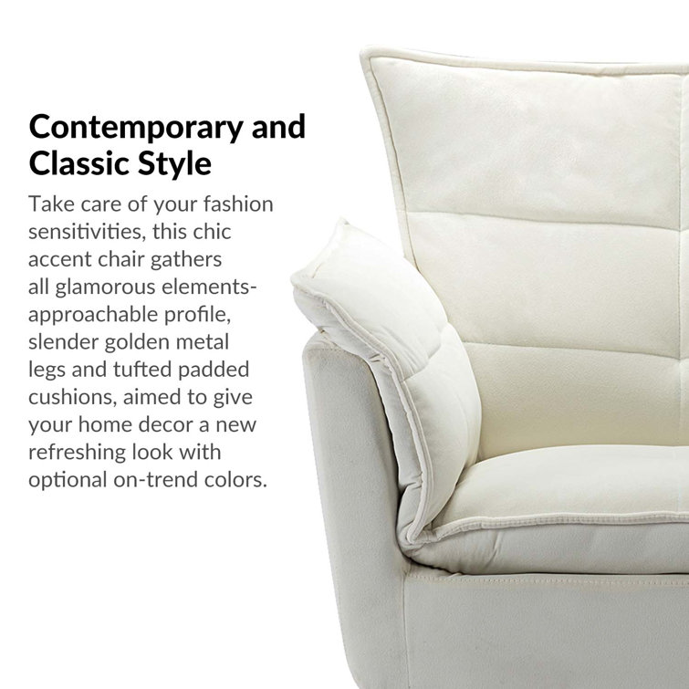 Ivory Velvet Tufted Accent Armchair Set with Gold Legs