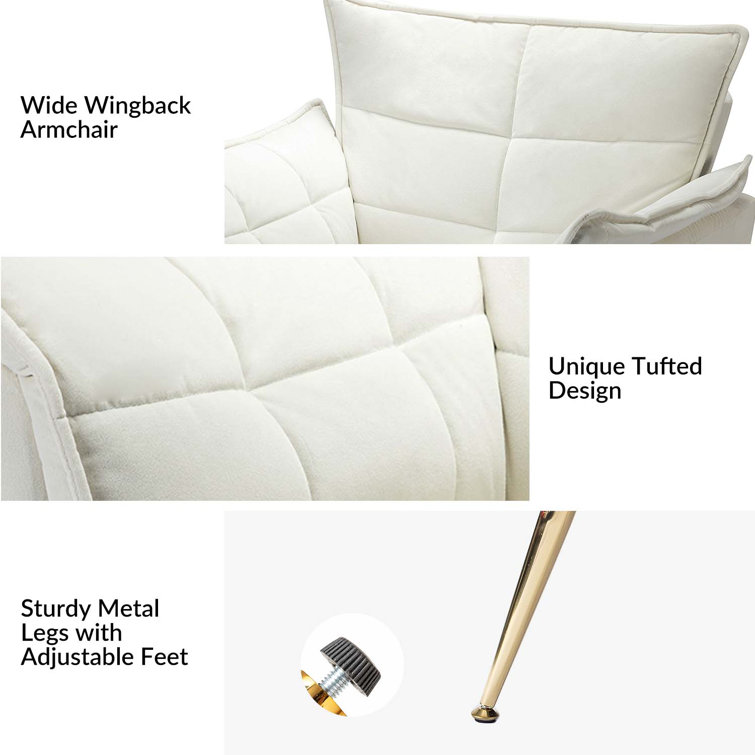 Ivory Velvet Tufted Accent Armchair Set with Gold Legs
