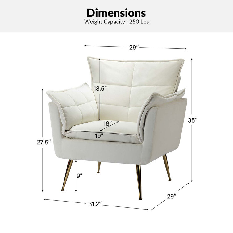 Ivory Velvet Tufted Accent Armchair Set with Gold Legs