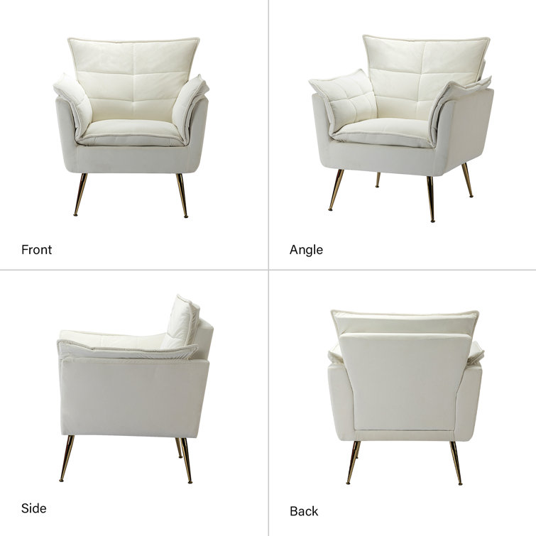 Ivory Velvet Tufted Accent Armchair Set with Gold Legs