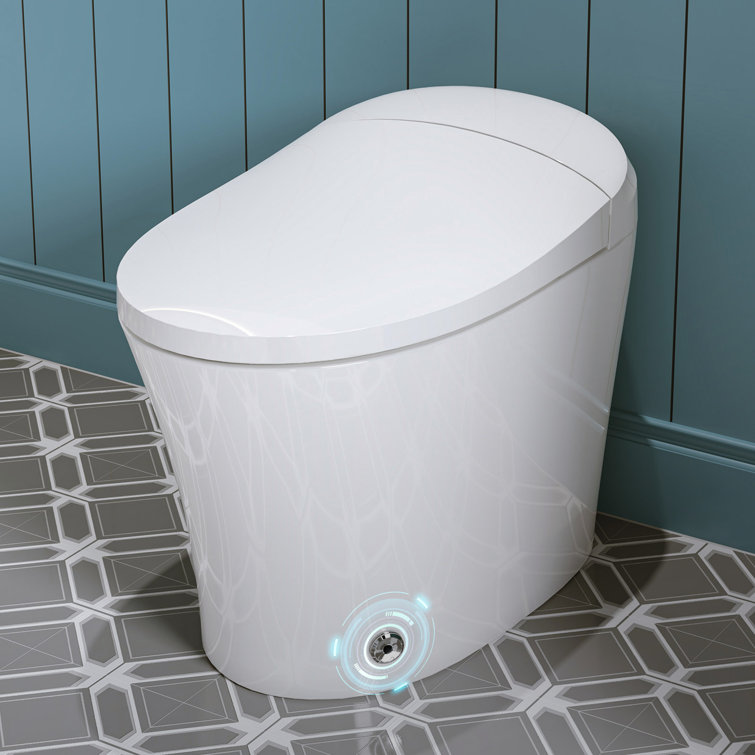 Elongated White Ceramic Smart Bidet Toilet with Dual Flush