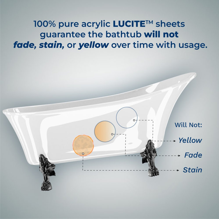 60" White Acrylic Clawfoot Soaking Bathtub with Gold Drain