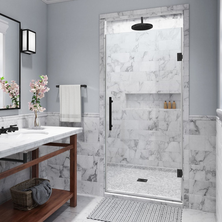 Matte Black Frameless Tempered Glass Pivot Shower Door