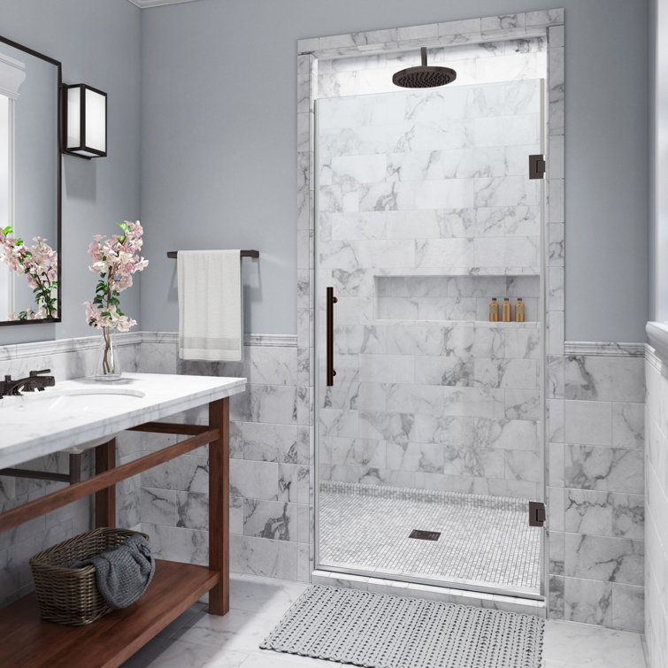 Kinkade 30" x 72" Clear Tempered Glass Frameless Shower Door with Bronze Hardware