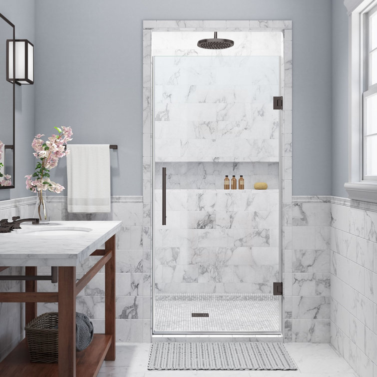 Kinkade 32" x 72" Frameless Clear Glass Shower Door with Bronze Hardware