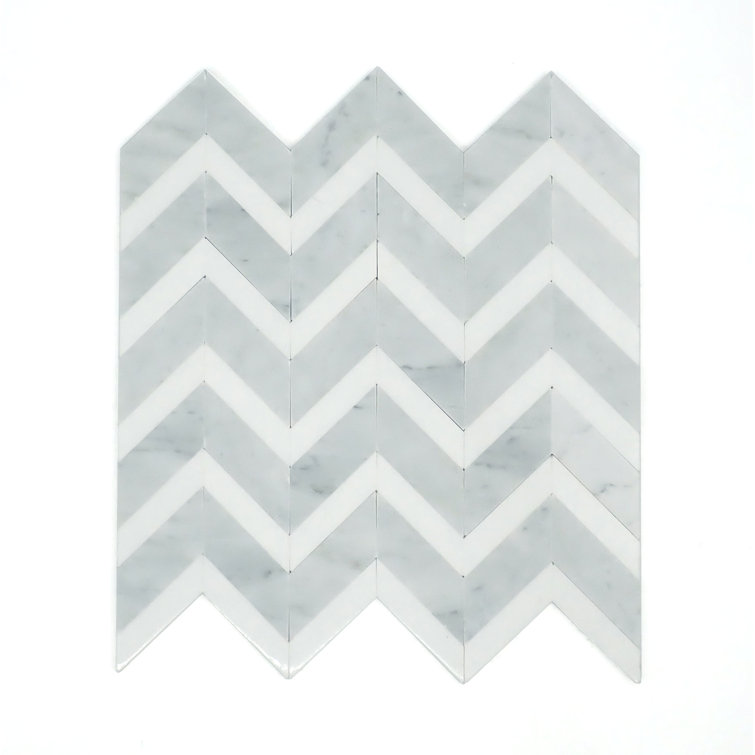 Bizou 13" x 12" Polished Marble Chevron Wall Tile