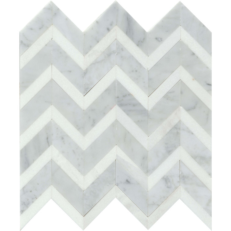 Bizou 13" x 12" Polished Marble Chevron Wall Tile
