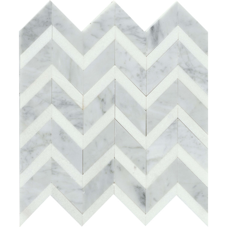 Bizou 13" x 12" Polished Marble Chevron Wall Tile