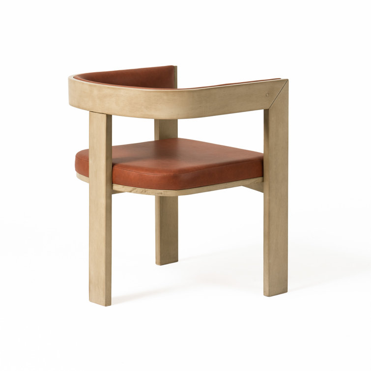 Low Back White Faux Leather Arm Chair with Wood Frame