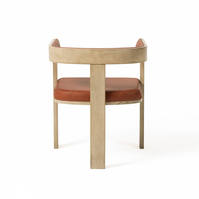 Low Back White Faux Leather Arm Chair with Wood Frame