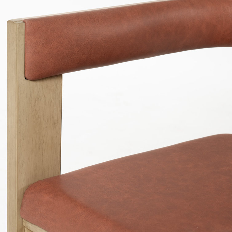 Low Back White Faux Leather Arm Chair with Wood Frame