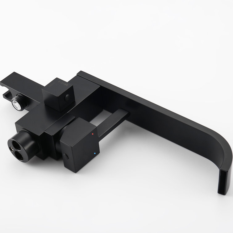 Matte Black Brass Floor-Mounted Freestanding Tub Filler