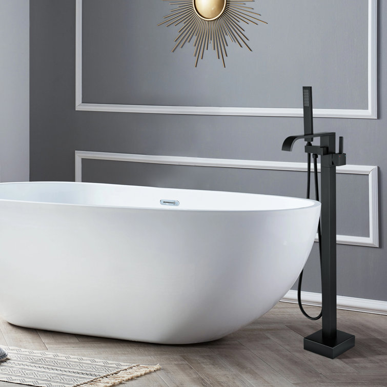 Matte Black Brass Floor-Mounted Freestanding Tub Filler