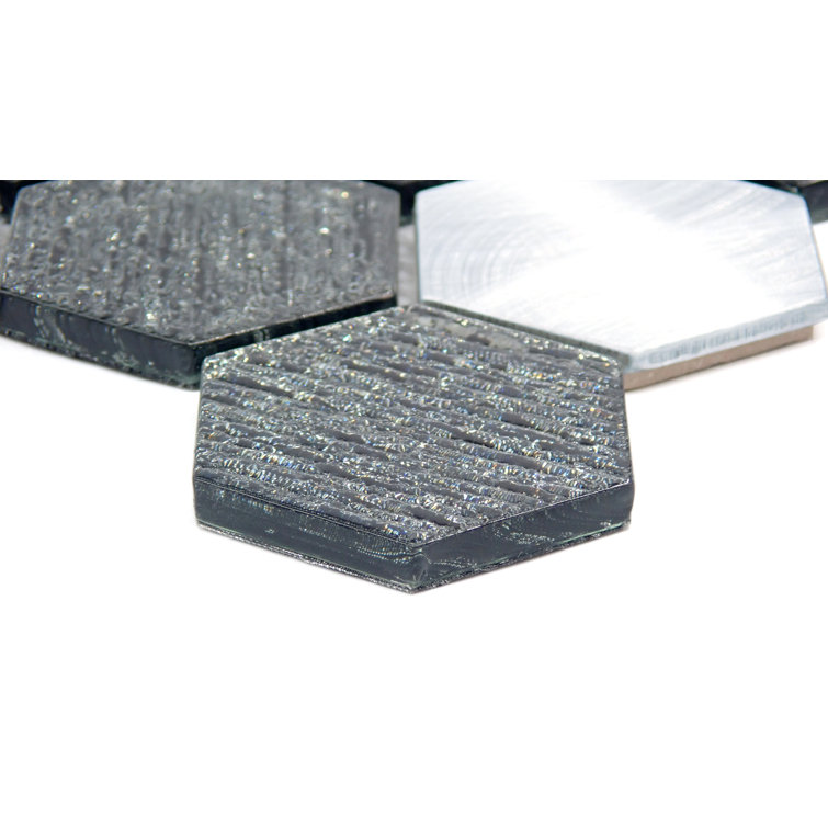 Glitz Hexagonal Silver Glass Mosaic Wall Tile