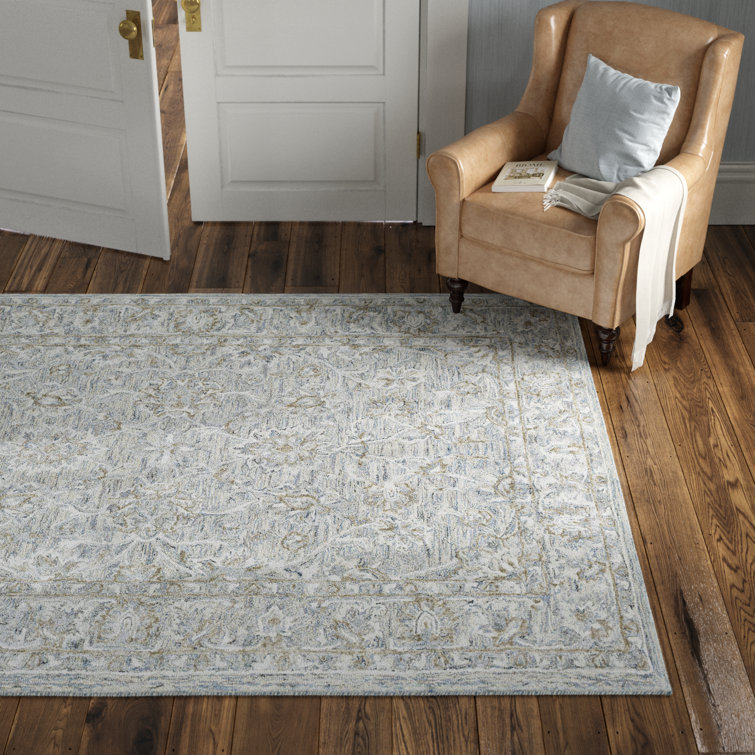 Denim and Taupe Handwoven Wool Blend Area Rug, 7' x 9'